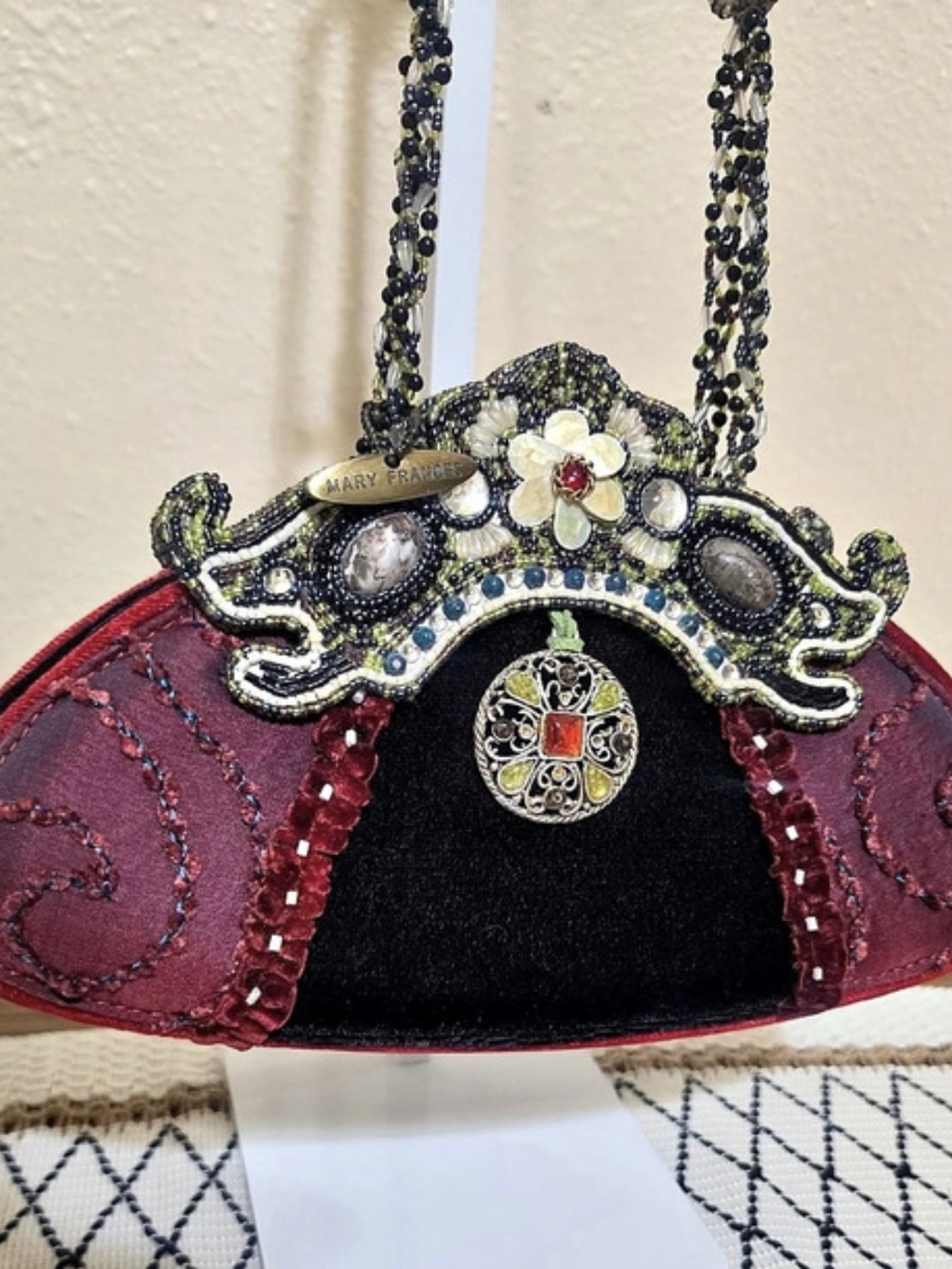 Mary Frances Beaded Embellished Clutch in Red & Black